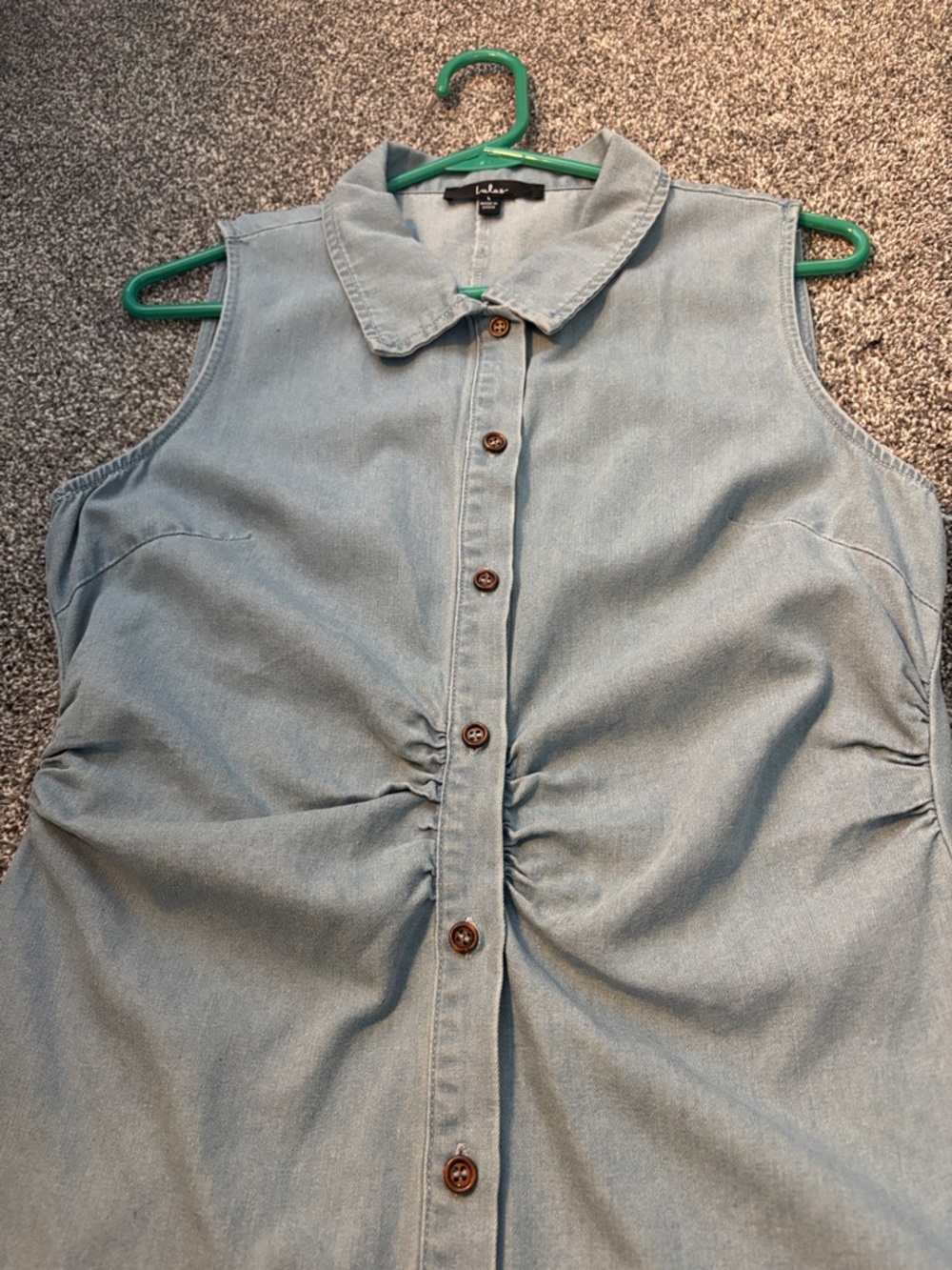 Like New Button Up Chambray Ruched Denim Mini Dress by LuLus Large - Picture 4 of 13